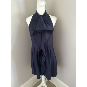 Minuet Navy High‎ Neck Ruffle Dress